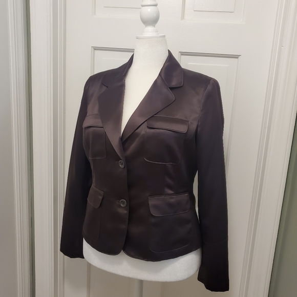 EC Axcess Liz Claiborne Brown Sateen Feel Blazer Size 14, Chic, City, Stylish - Picture 5 of 8